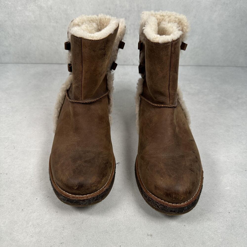 UGG Boots Womens Size 6.5 Brown Luisa Shearling Lined Leather - Picture 2 of 14